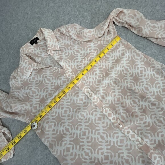 THE LIMITED LS Blouse Geometric Pink White Roll Tab Tunic Top Collared Sz L - Picture 4 of 9